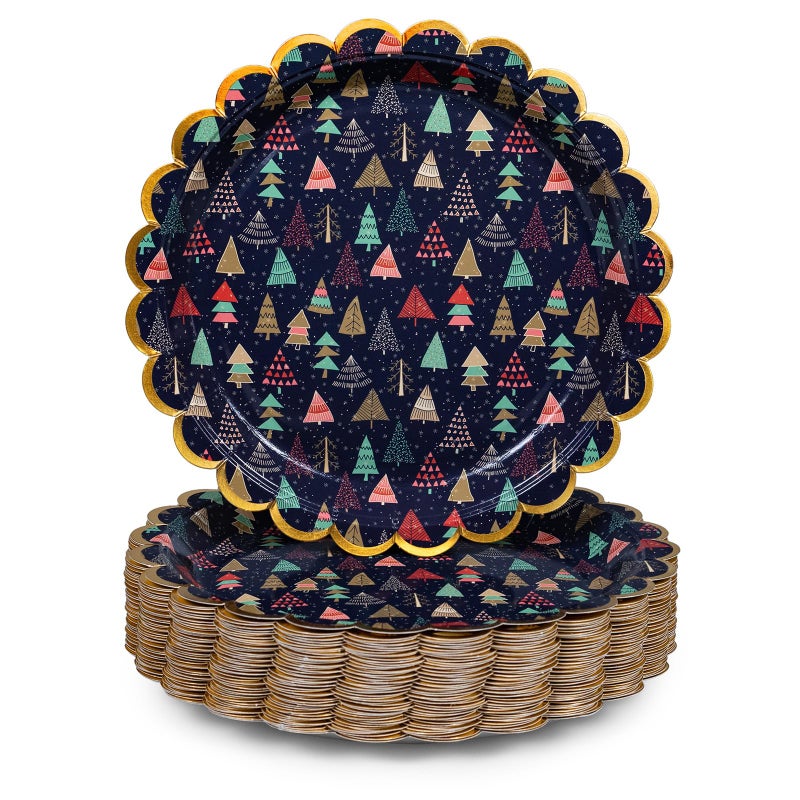 Confettiville Christmas Paper Plates 50Count Disposable Christmas Dinner Plates Scalloped Gold Party Supplies